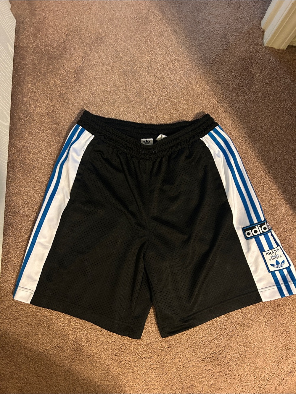 adidas Black Athletic Shorts with White and Blue Stripes